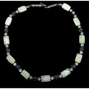 Handmade Aventurine And Purple Glass Beaded Necklace